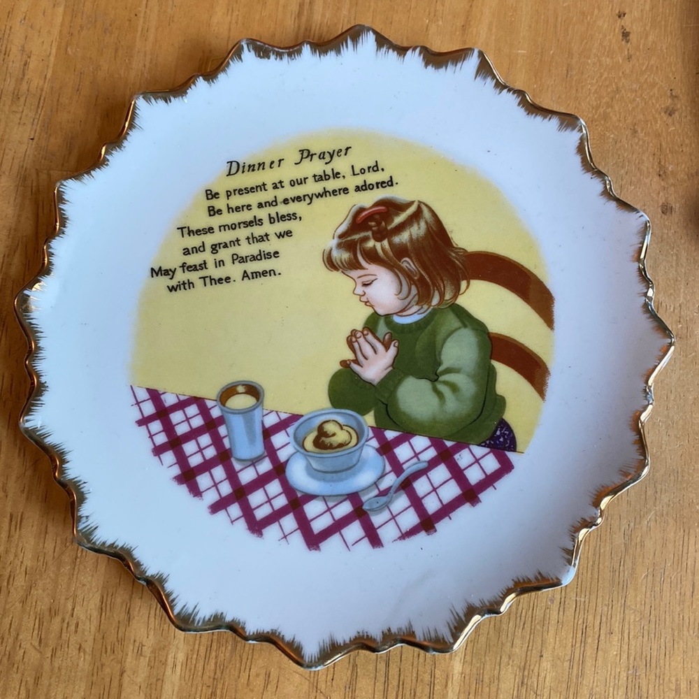 Vintage Girl Praying at Table Child's Dinner Prayer Kitchen 7"